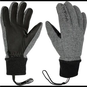 Camp G Wool Leather Winter Insulated Gloves Wrist Strap Black Gray Unisex XS